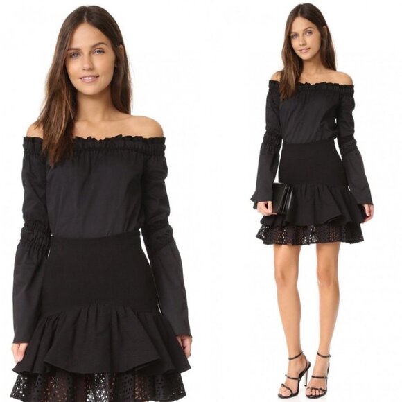 Zac Posen Dakota Blouse Black Off The Shoulder Size 4 Shopbop Bell Sleeve Top - Picture 2 of 13